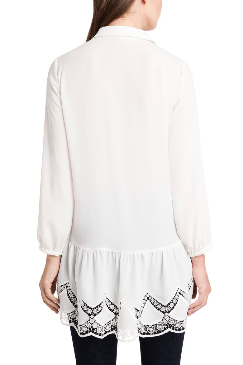 Lace Peplum Button Up Shirt, Alternate, color, NEW IVORY