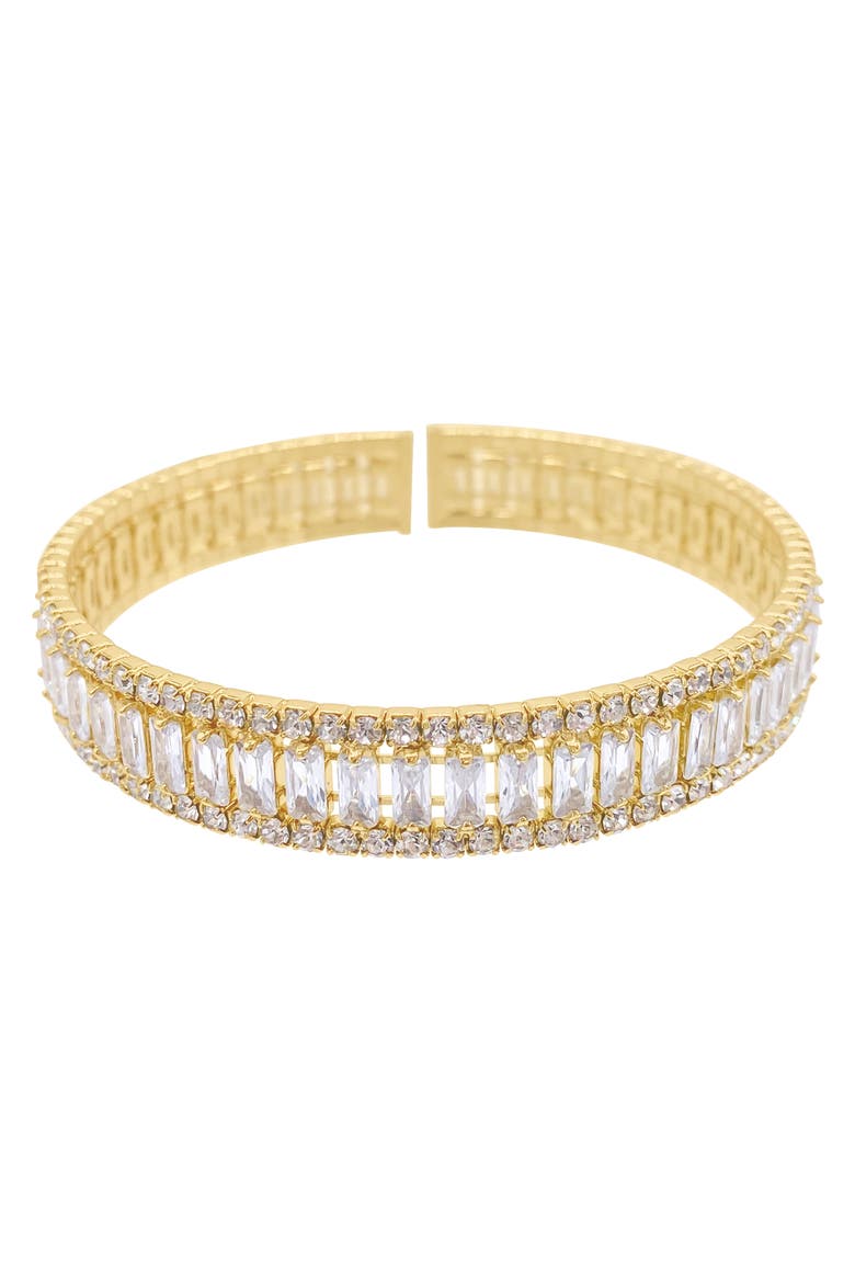14K Yellow Gold Plated Crystal Open Cuff Bracelet, Main, color, YELLOW