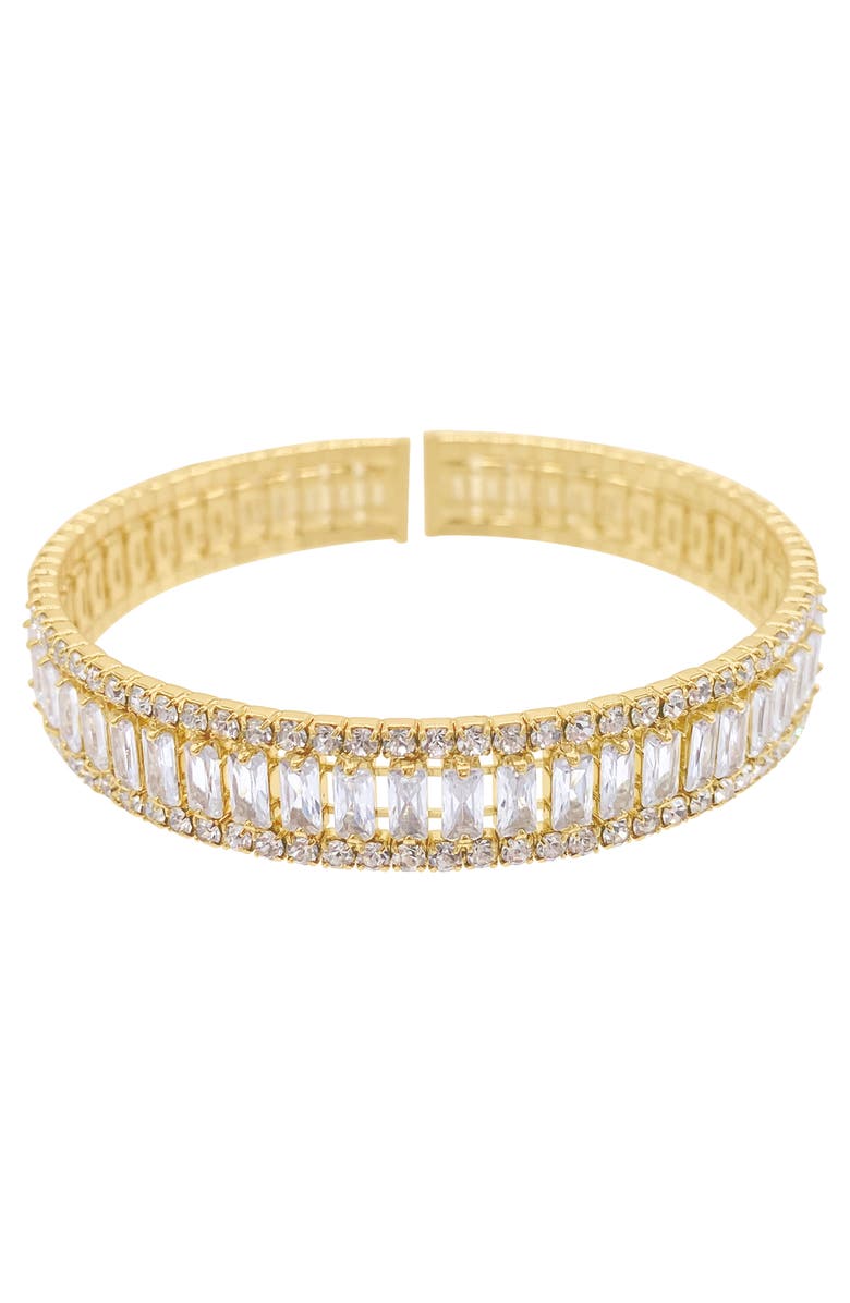 Adornia 14K Yellow Gold Plated Crystal Open Cuff Bracelet, Main, color, 