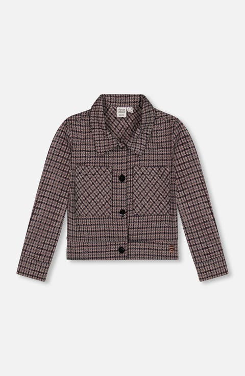 Jacquard Knit Jacket with Houndstooth