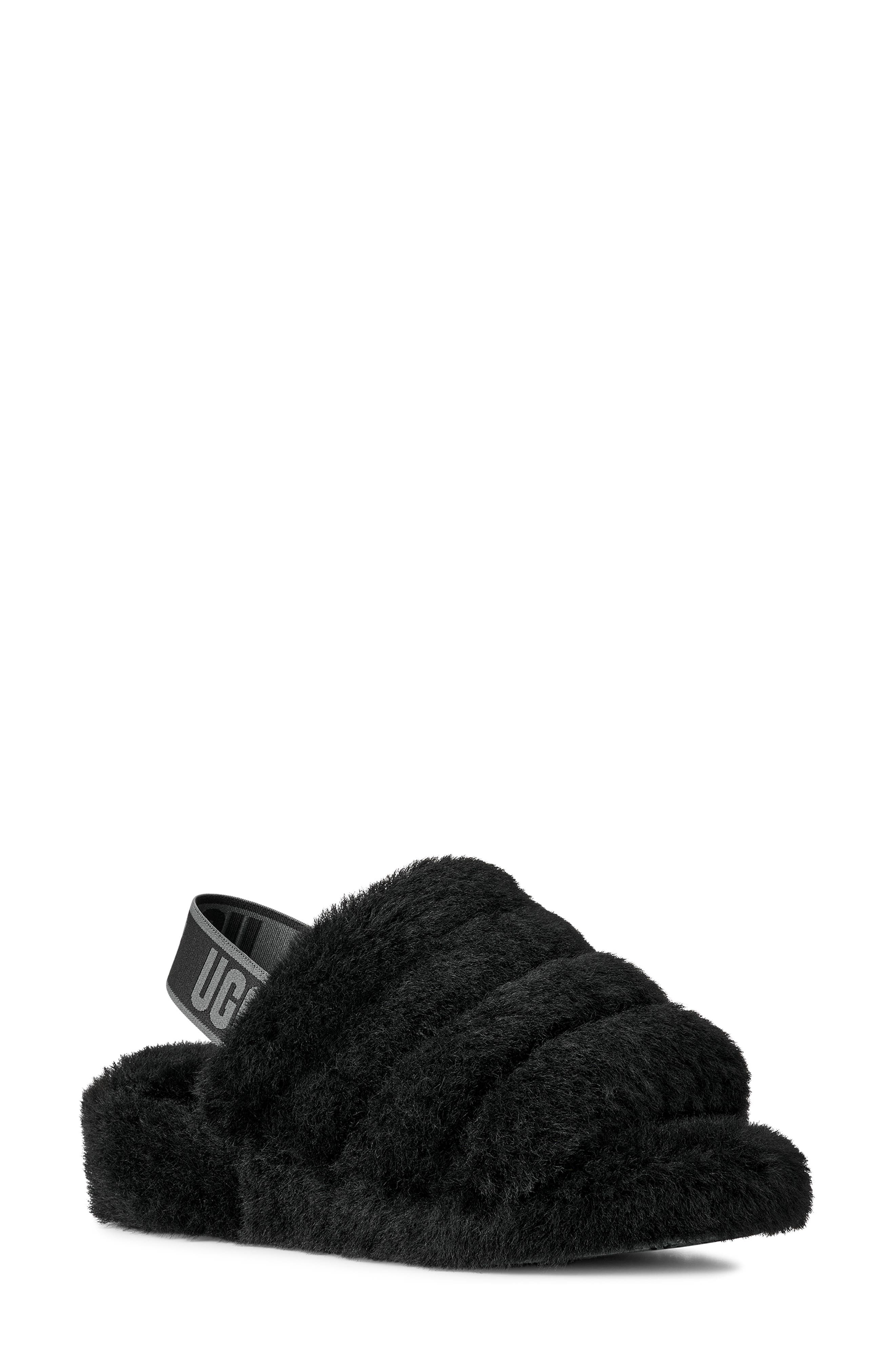 UGG<sup>®</sup> Fluff Yeah Faux Fur Slingback Sandal, Main, color, Black / Dark Shadow