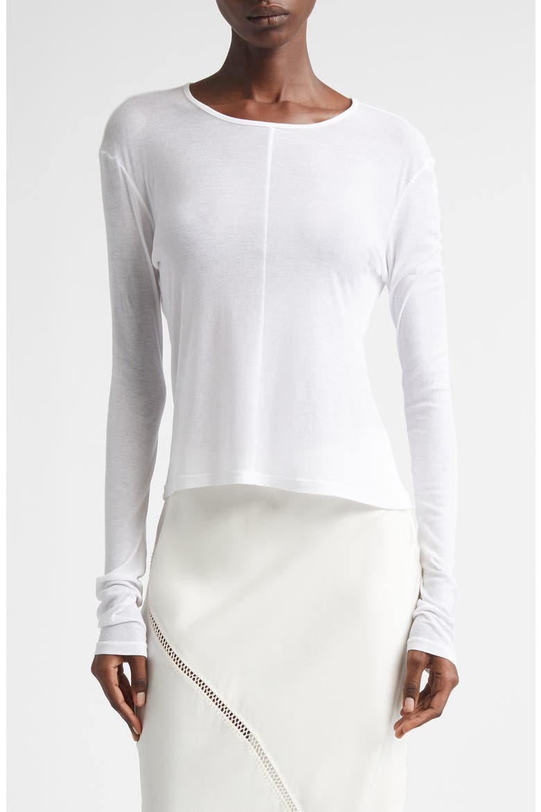 Veil Long Sleeve Cotton Knit Top, Main, color, WHITE