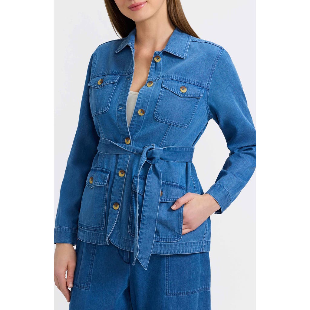 Foxcroft Stella Belted Denim Utility Jacket In Blue