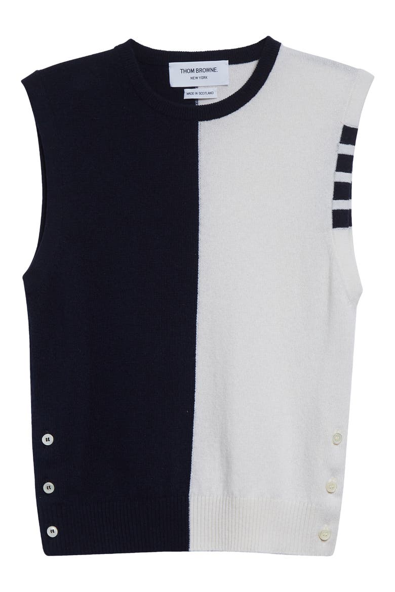 4-Bar Crop Cashmere Sweater, Alternate, color, NAVY/ WHITE