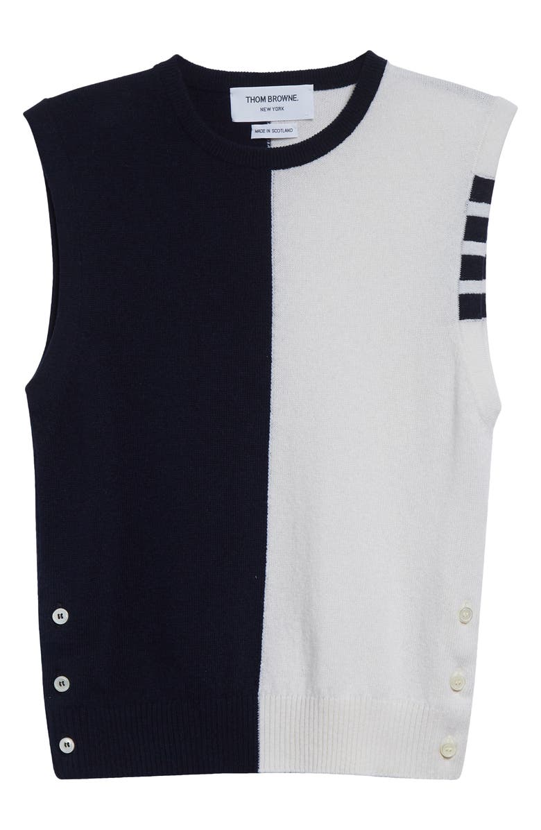 Thom Browne 4-Bar Crop Cashmere Sweater, Alternate, color, Navy/ White