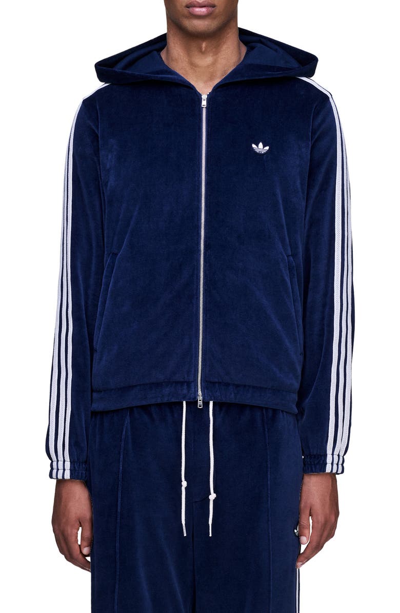 adidas x Wales Bonner Velour Hooded Track Jacket, Main, color, Collegiate Navy