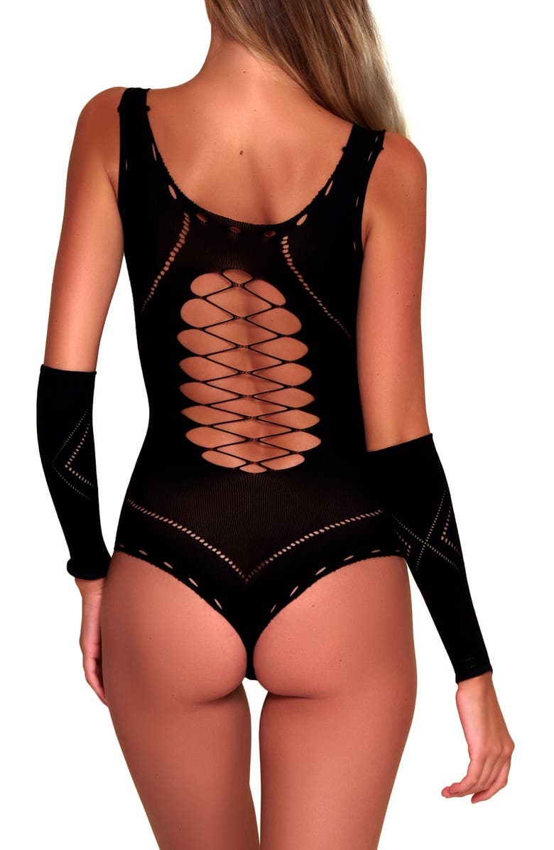 Hauty 2-Piece Sleeveless Teddy & Gloves Set, Alternate, color, Black