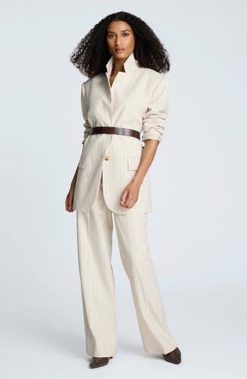 Pinstripe High Waist Wide Leg Pants