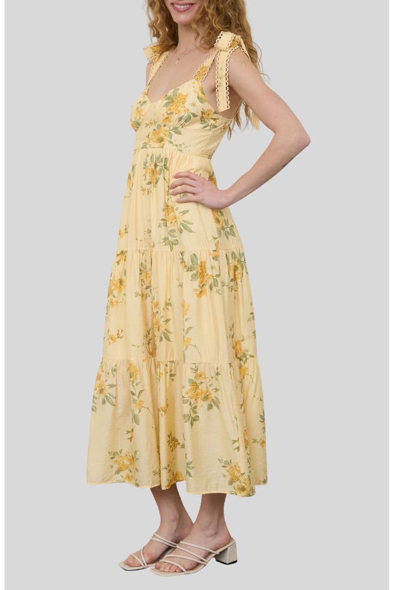 Loop Trim Tie Shoulder Maxi Dress, Alternate, color, BUTTER YELLOW MULTI