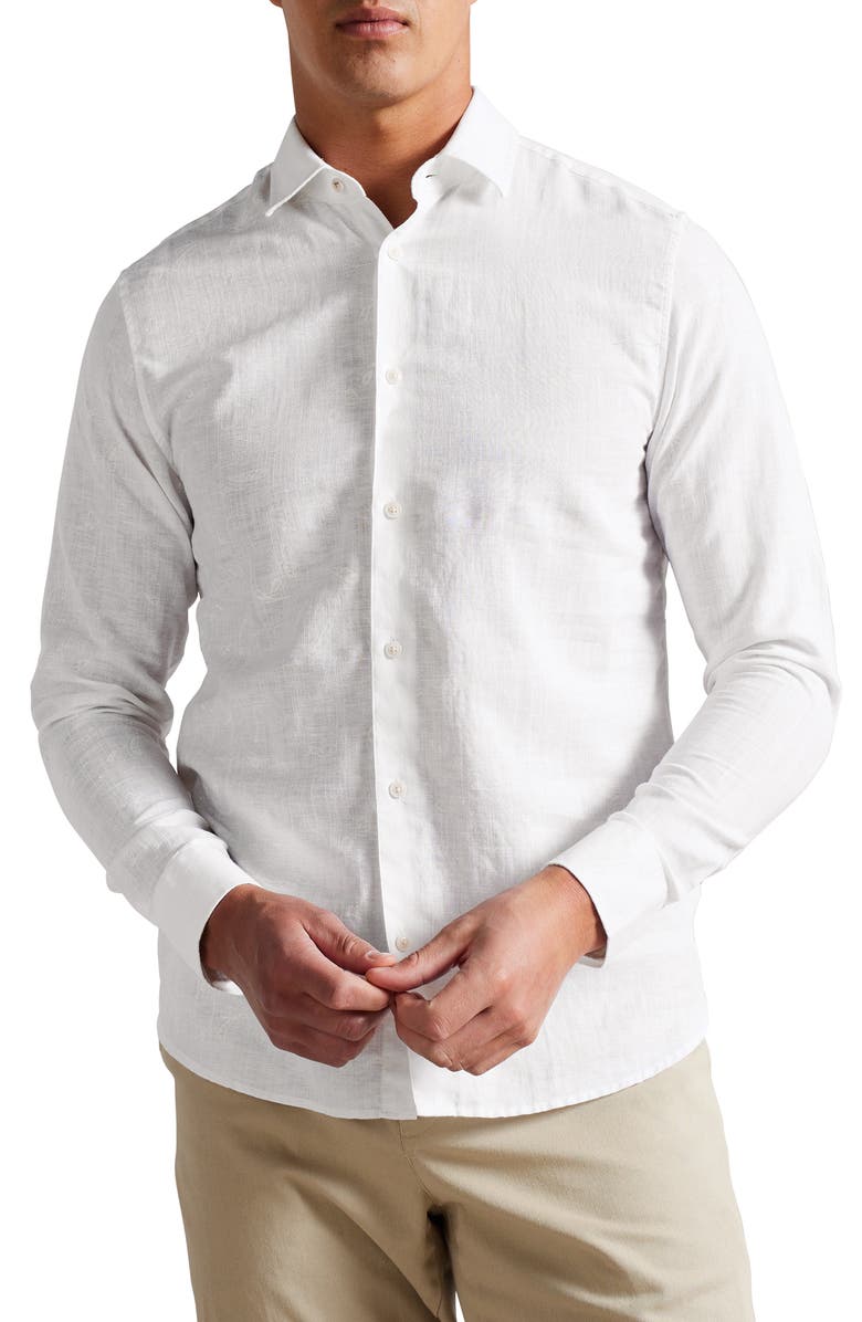 Ted Baker London Mackley Paisley Linen & Cotton Button-Up Shirt, Main, color,