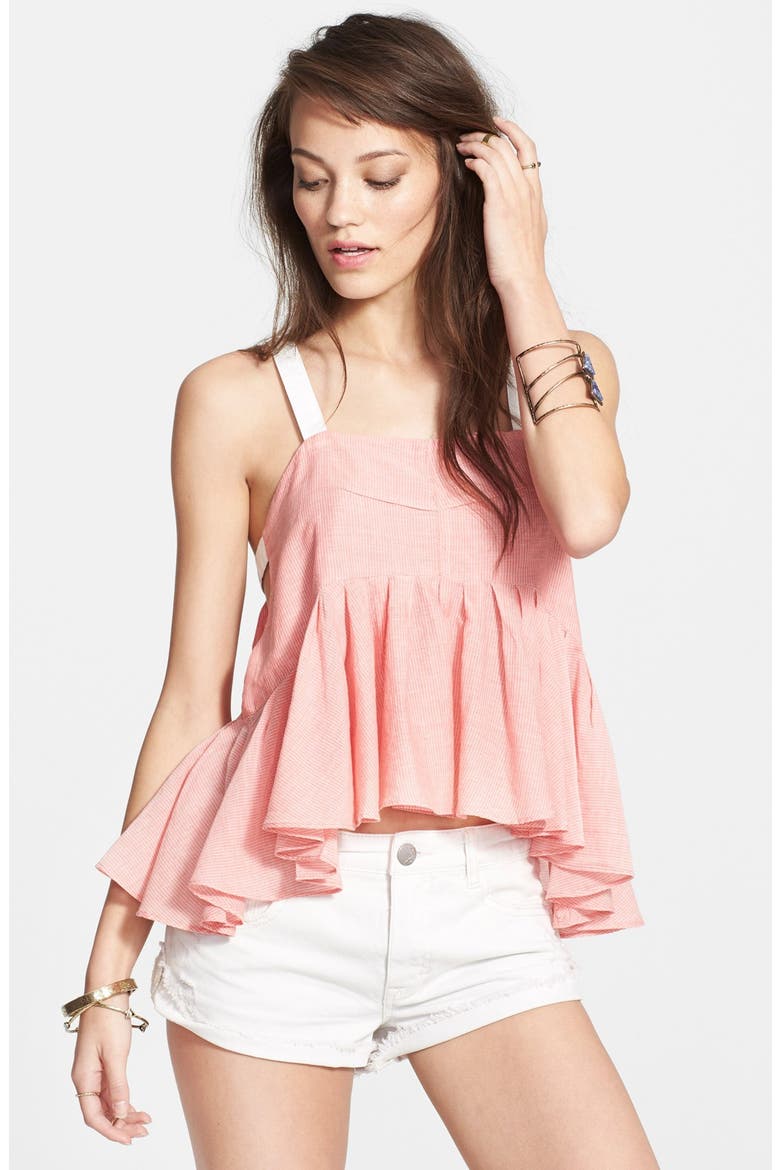 'Lola's' Stripe Peplum Tank, Main, color, RED COMBO