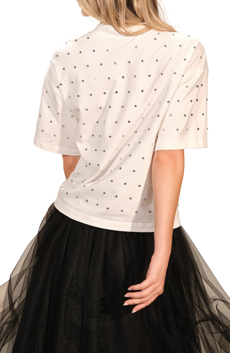 Isaac Mizrahi New York Rhinestone Stretch Cotton T-Shirt, Alternate, color, White