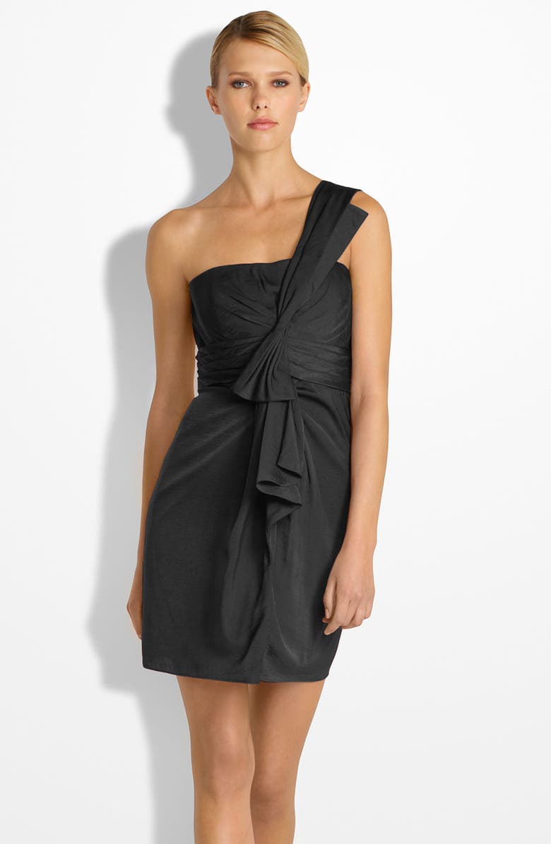 BCBGMAXAZRIA Drape Front One-Shoulder Satin Dress, Main, color, 