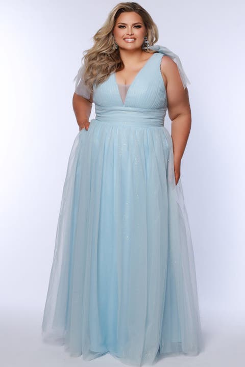 V-Neckline Bra-Friendly Plus Size A-line Gown with Bows