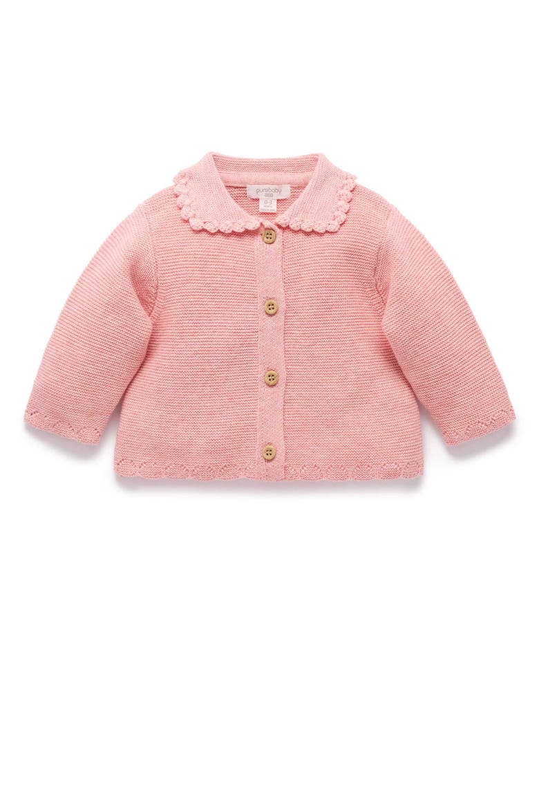 Crochet Collar Cardigan, Main, color, Blush Melange