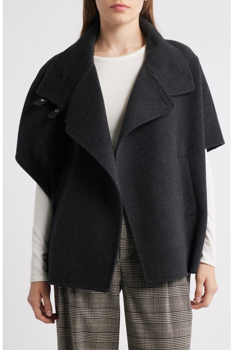 Double Face Wool Blend Cape, Alternate, color, CHARCOAL