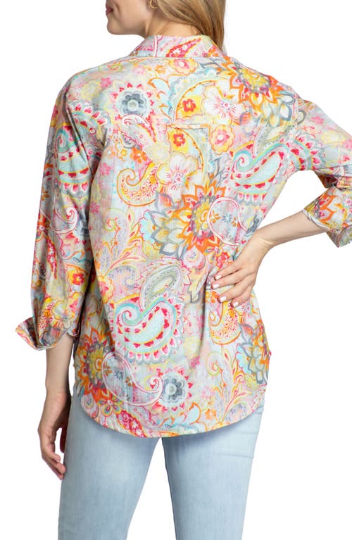 Apny Oversize Feather Print Button-up Shirt In Orange Multi
