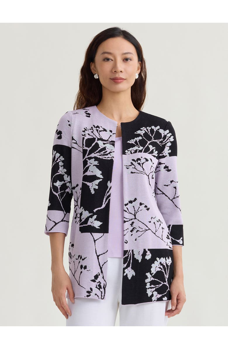 Misook Floral Colorblock Jacquard Knit Jacket, Alternate, color, Hushed Lavender