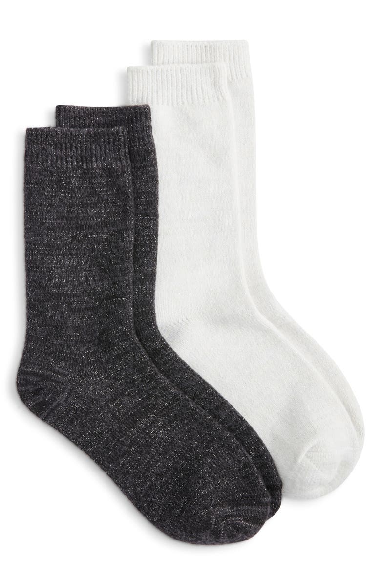 Hue Sparkle Assorted 2-Pack Marled Crew Socks, Main, color, Ivory Pack