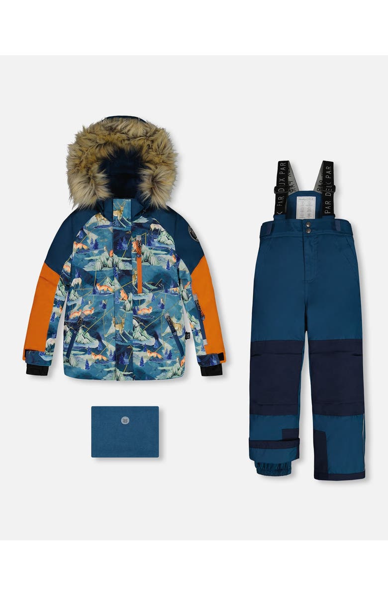Deux par Deux Little Boy's Two Piece Snowsuit Majolica Blue Printed Animals And Glaciers, Main, color,