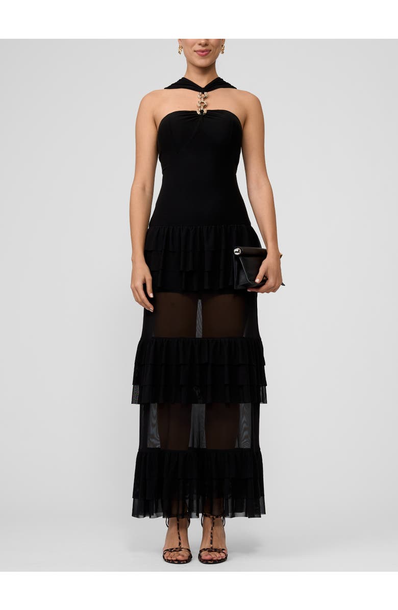 RACHEL Rachel Roy Solana Mesh Tiered Long Dress, Main, color, Black