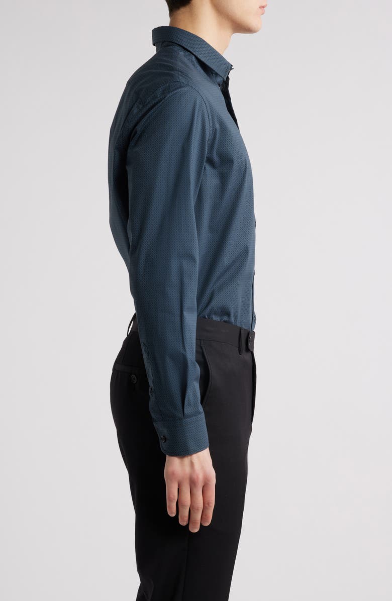 Emporio Armani Geo Print Stretch Cotton Poplin Button-Up Shirt, Alternate, color, Solid Black