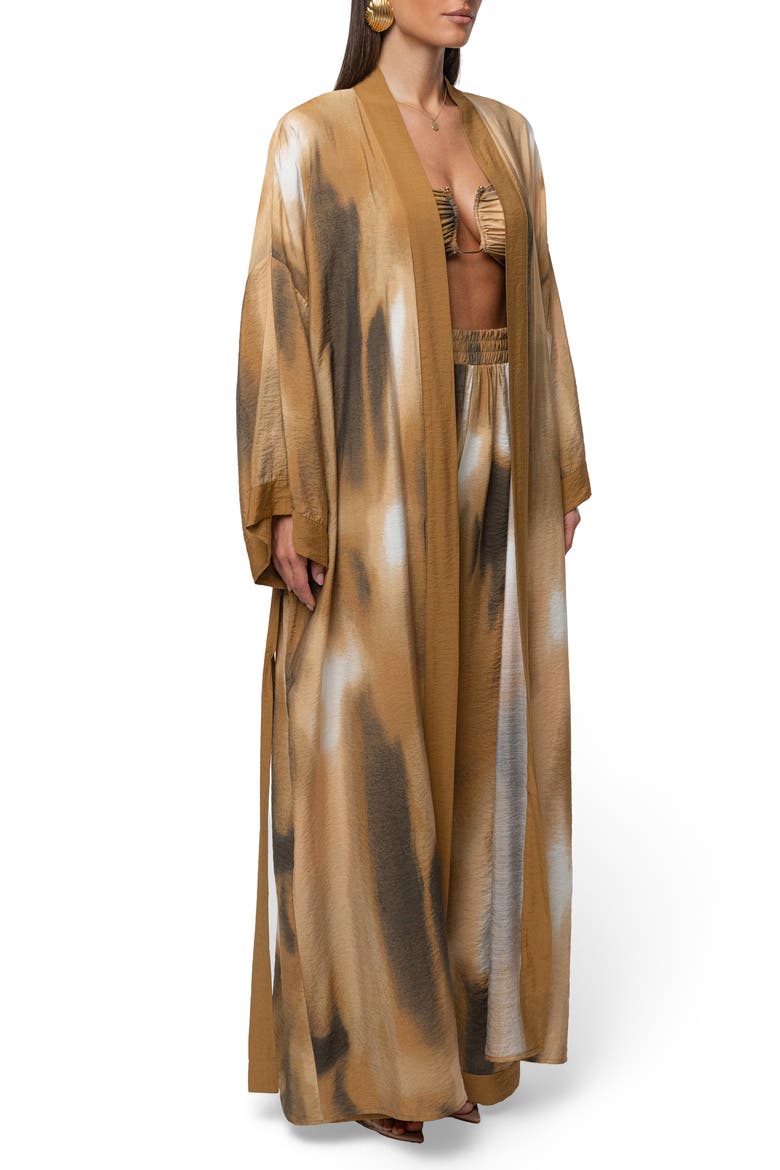 Desert Oasis Abstract Print Duster, Alternate, color, BROWN