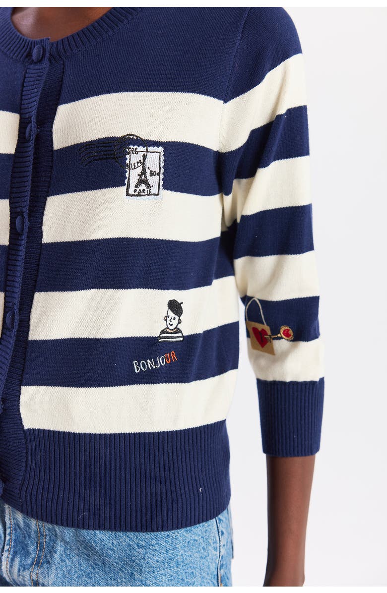 WISPR Embroidery Stripe Cardigan, Alternate, color, Navy/Cream