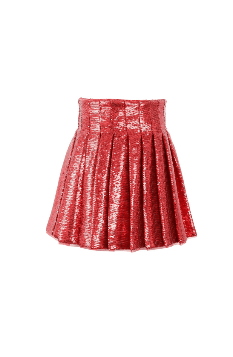 Lola + The Boys Scarlet Pleated Shimmer Skirt, Main, color, Red
