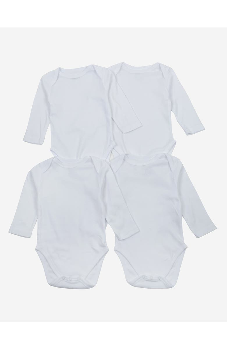 Leveret Baby Cotton Bodysuits Undershirts, 4-Pack, Main, color, White L/S