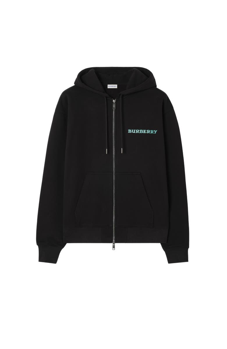 Burberry Heritage Logo Cotton Zip Hoodie, Alternate, color, Black