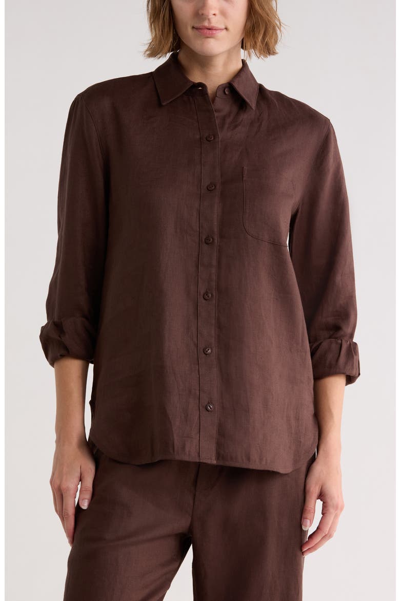 Max Long Sleeve Linen Button-Up Shirt, Main, color, ESPRESSO