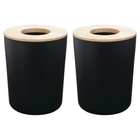 Small Round Bathroom Trash Can - Set of 2 - Matte Black