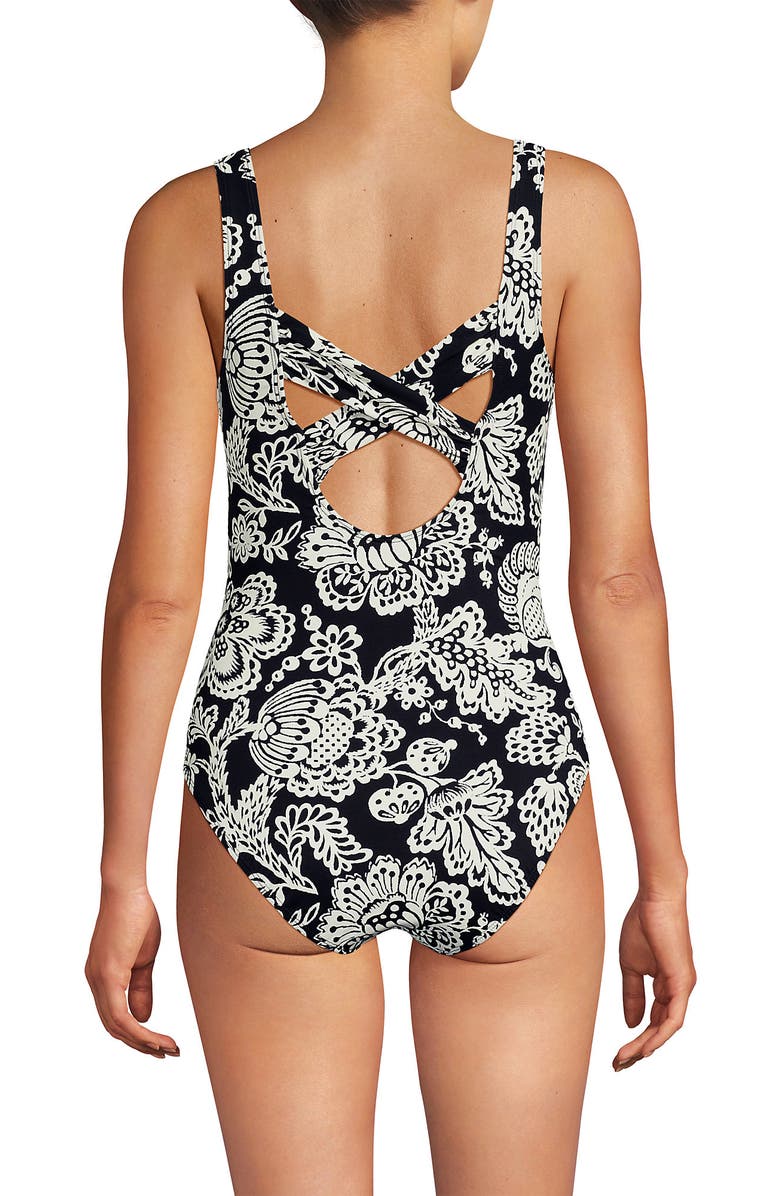 Lands' End D-Cup Slender Carmela Tummy Control Chlorine Resistant Scoop Neck One Piece Swimsuit, Alternate, color, Floral Medley/Black