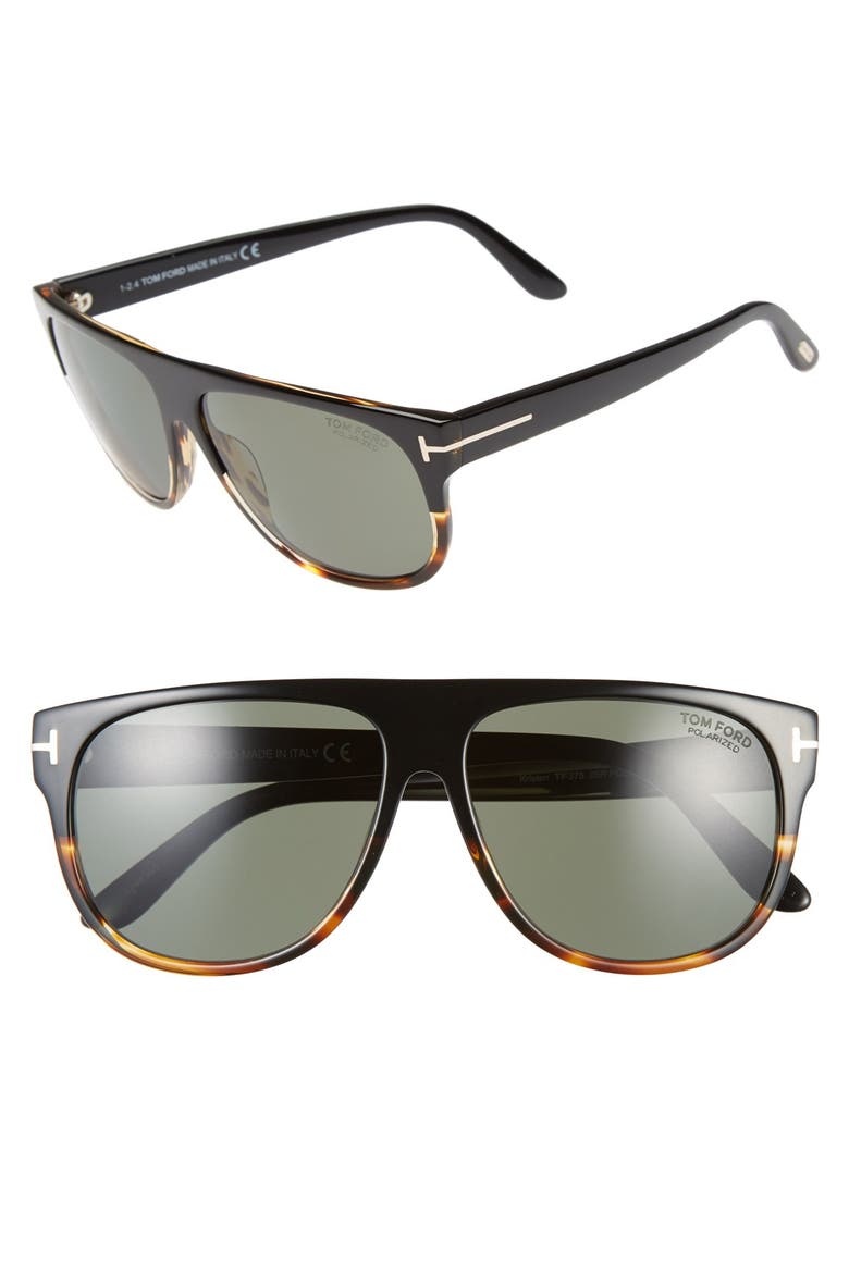 'Kristen' 59mm Polarized Aviator Sunglasses, Main, color, BLACK GRADIENT HAVANA/ GREEN