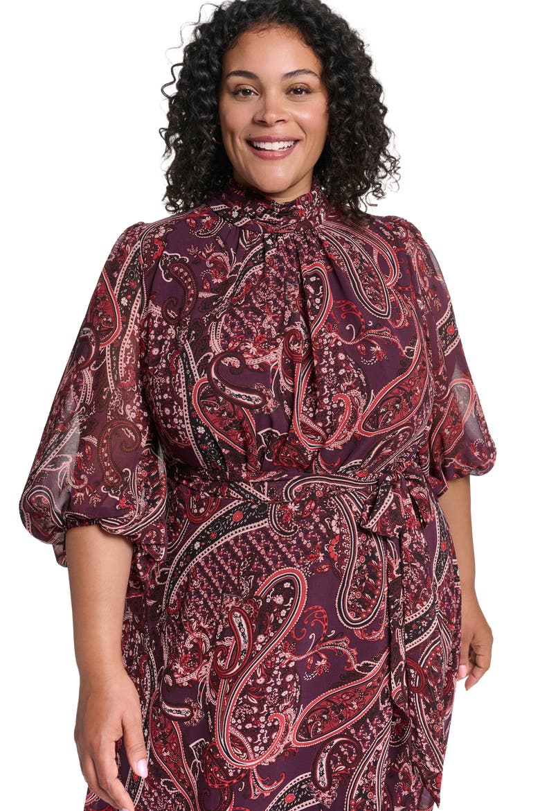 Mock Neck Maxi Dress, Alternate, color, RED BLACK MULTI