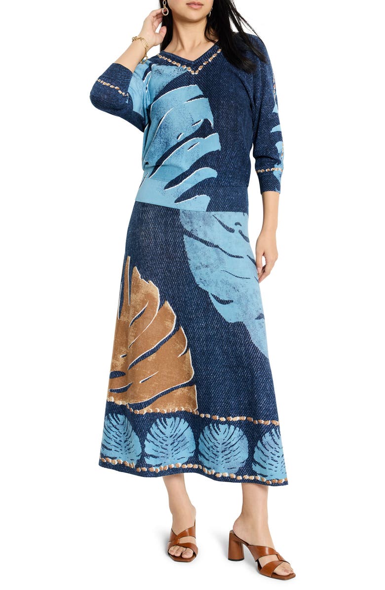 NIC+ZOE Twilight Abstract Print V-Neck Sweater, Alternate, color, Blue Multi