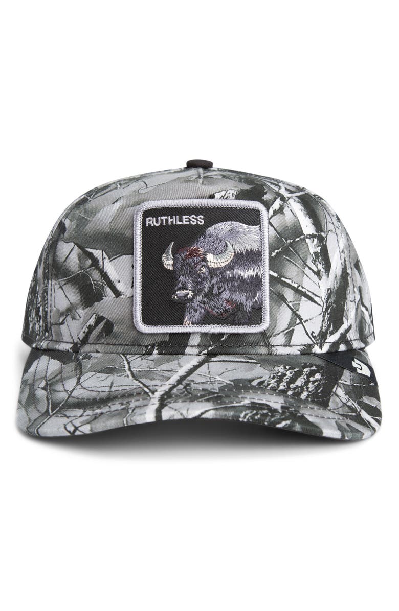 Goorin Bros. Ruthless Camo Embroidered Patch Trucker Hat, Alternate, color, Camouflage