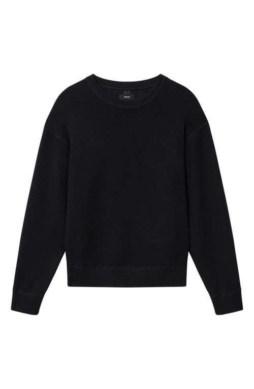 Theory Round Neck Black Wool Sweater With Ribbed Hem In Black