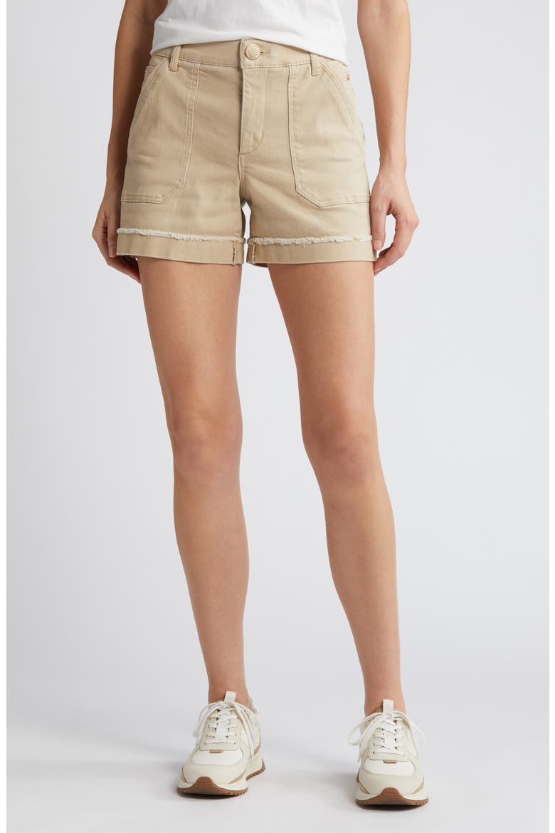 Frayed Patch Pocket High Waist Twill Shorts (Nordstrom Exclusive), Main, color, PALE OAK