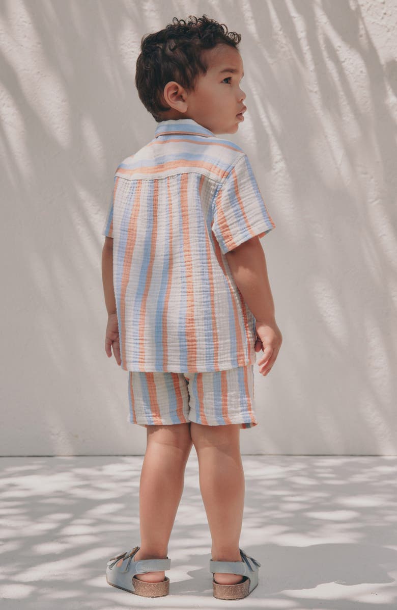 NEXT Kids' Short Sleeve Button-Up Shirt & Shorts Set, Alternate, color, Blue Stripe