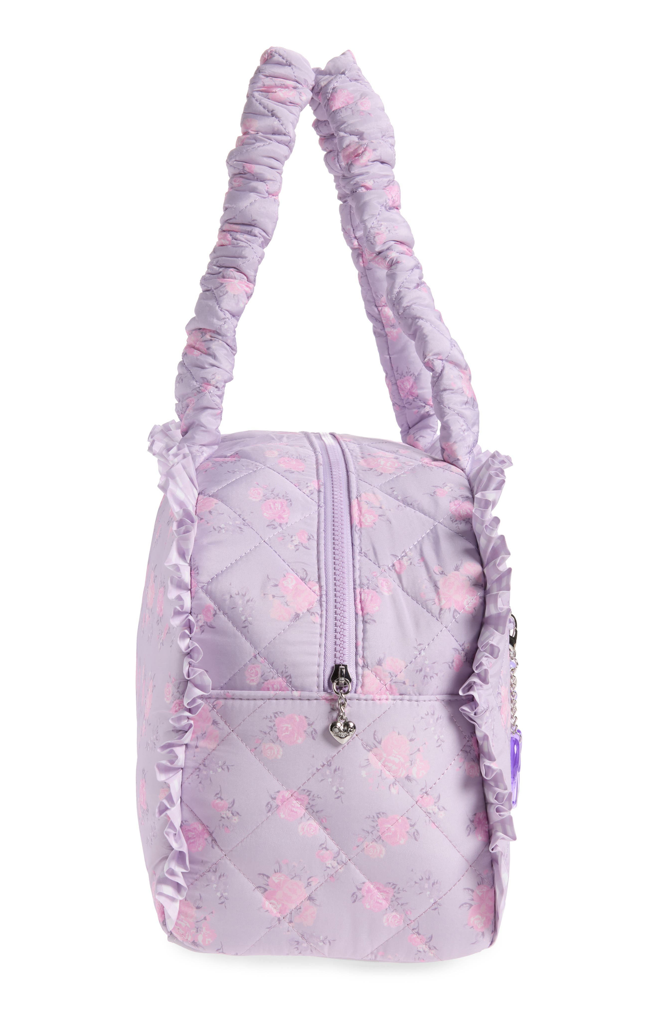 OMG Accessories Kids' Medium Floral Quilted Duffle Bag, Alternate, color, Misty