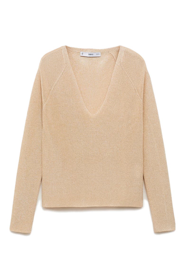 Metallic V-Neck Sweater, Alternate, color, GOLD
