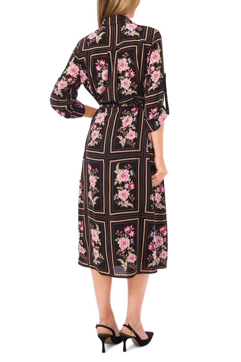 Mina Floral Print Midi Dress, Alternate, color, RICH BLACK