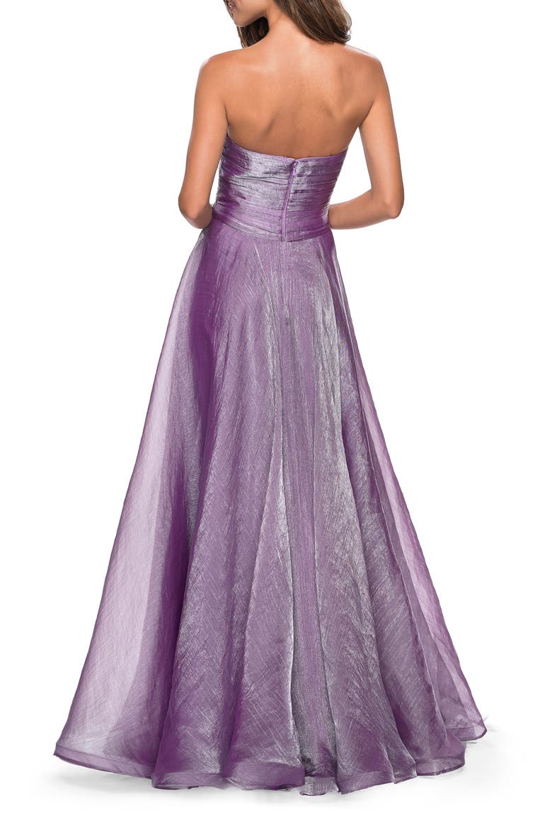 Strapless Chiffon Dress with Criss Cross Bodice Detail, Alternate, color, ORCHID
