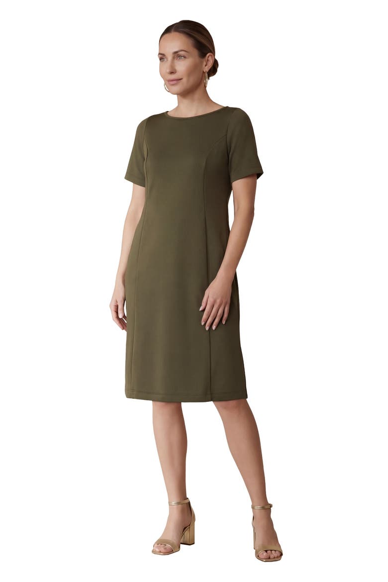 Perfect Ease Short Sleeve Shift Dress (plus), Main, color, DARK OLIVE GREEN