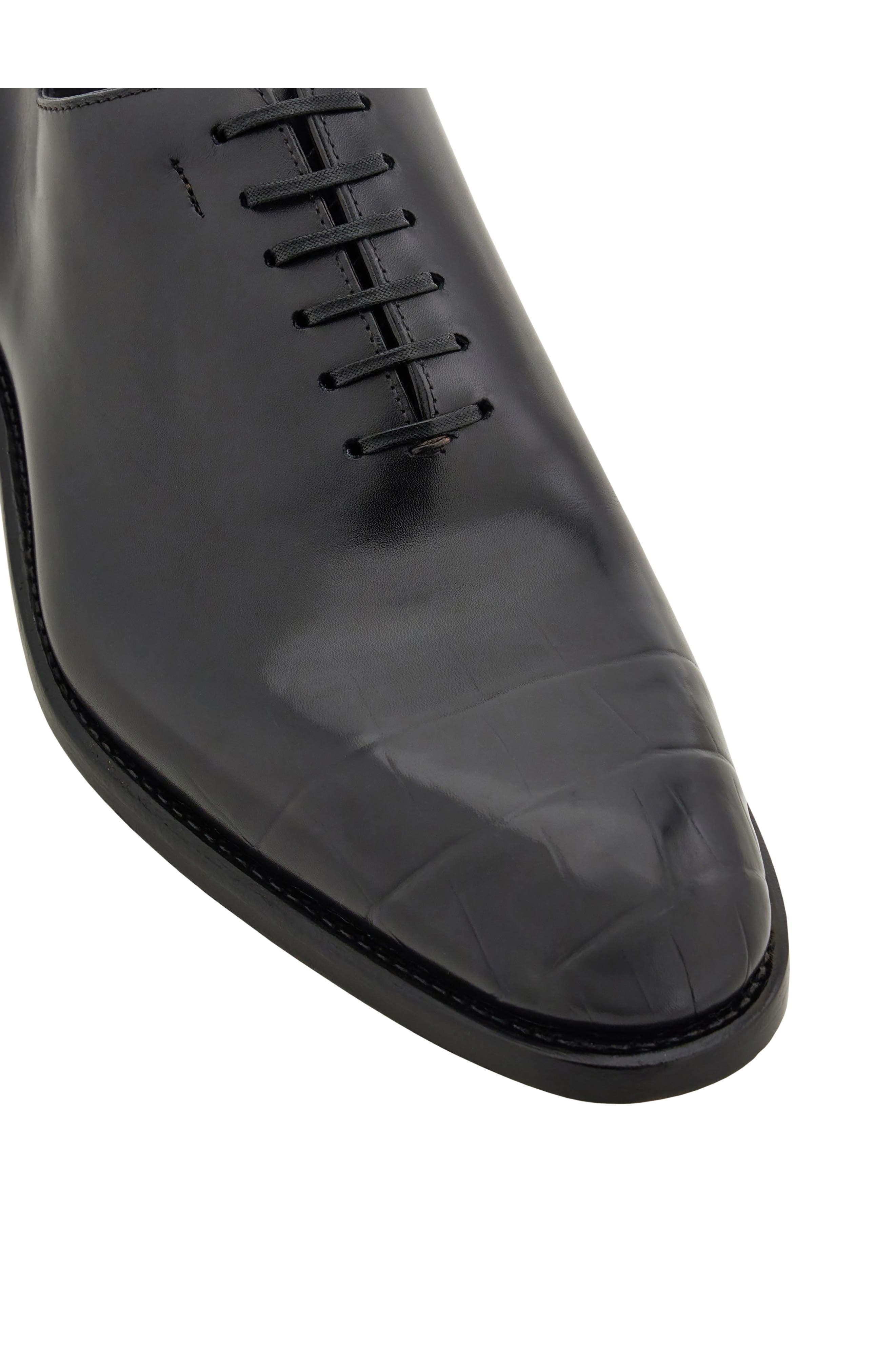 FERRAGAMO Angiolo Croc Embossed Wholecut Oxford, Alternate, color, Nero Nero Nero