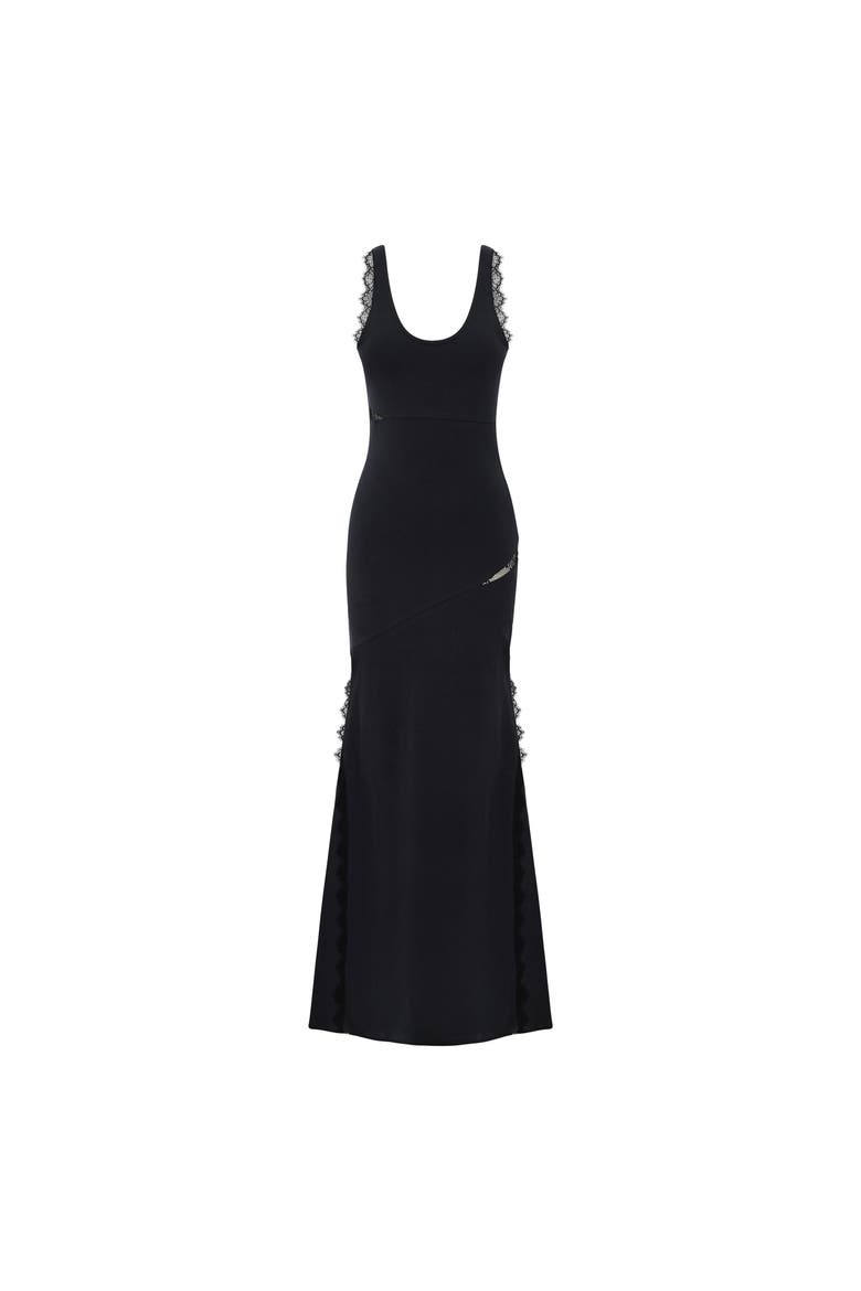 Cotton Long Fitted Black Dress With Straps, Main, color, BLACK