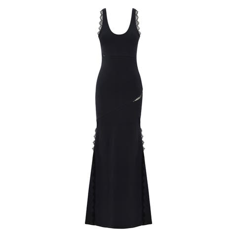 Cotton Long Fitted Black Dress With Straps