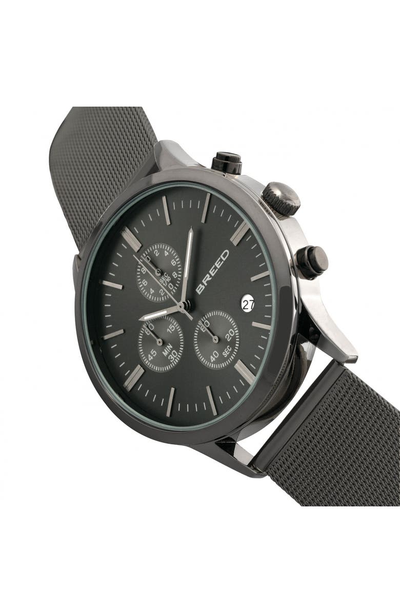 BREED Espinosa Chronograph Mesh-Bracelet Watch w/ Date, Alternate, color, Gunmetal/Black